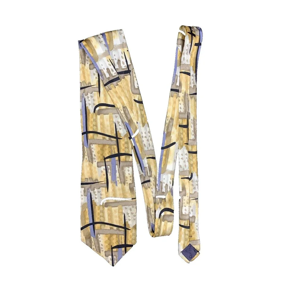 Vtg 1996 J GARCIA Silk Neck Tie Yellow New York NY Collection Fourteen Art Jerry